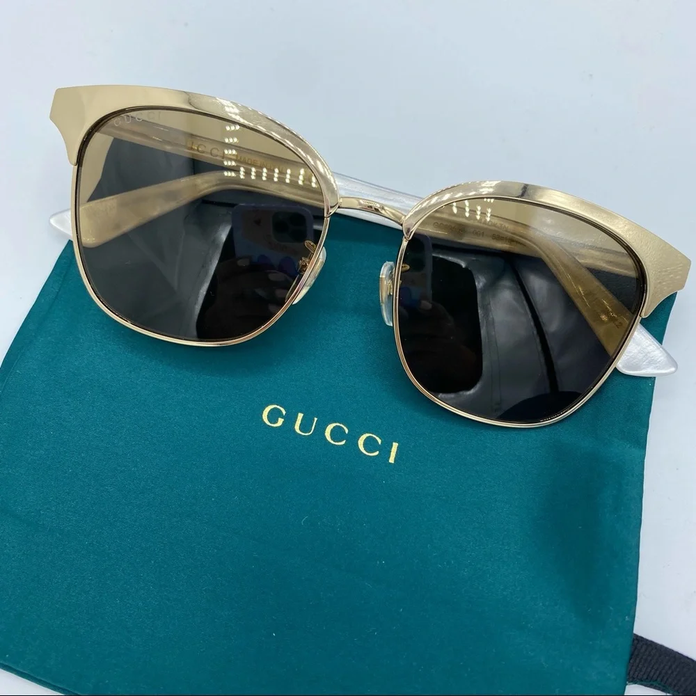 GUCCI Endura Gold 55mm Clubmaster Cat Eye Sunglasses NEW